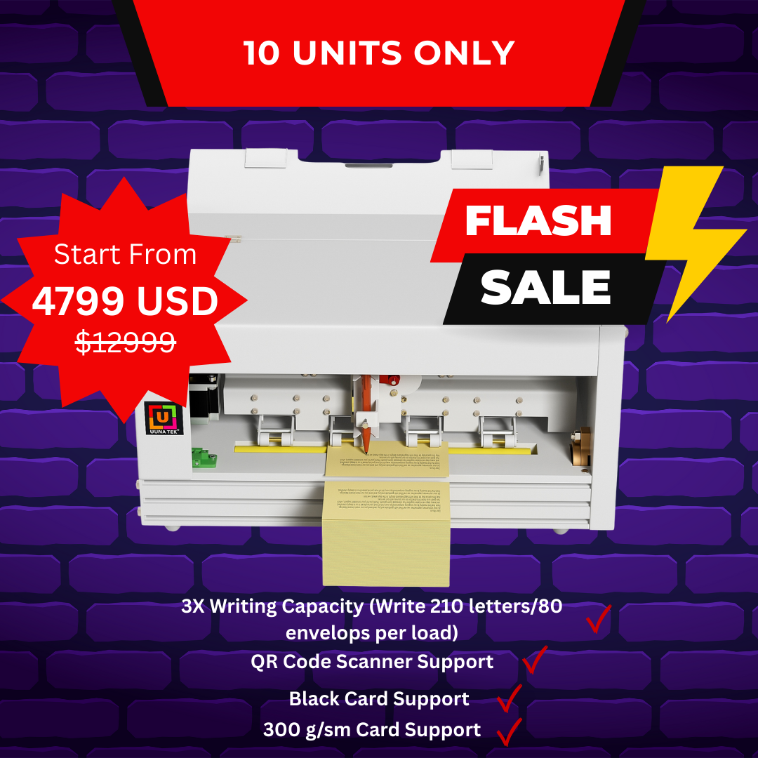 UUNA TEK® iAuto Plus - Machine d'écriture manuscrite avec chargeur/Machine de signature automatique/Machine d'écriture manuscrite pour lettres/Machine d'écriture automatique, écriture jusqu'à 210 lettres, 80 enveloppes à la fois